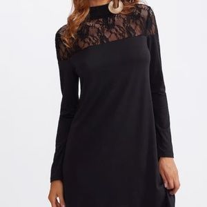 Black Lace Top Casual Tee Dress